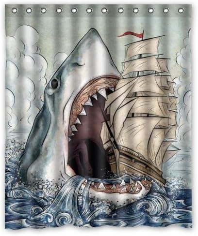 Special Popular Shark Art Pattern Waterproof Bathroom Decor,Polyester Fabric Shower Curtains ,60"(w) x 72"(h)