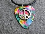 Guitar Pick Necklace Peace Symbol on Rainbow Pick