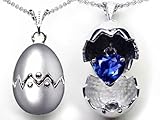 1.00 cttw 14k Gold Plated 925 Silver Egg Pendant with September Birthstone Lab Created Heart Sapphire Surprise Inside - Gold Plated Silver