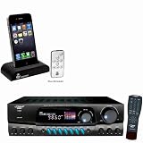 Pyle Stereo Receiver and iPod Dock Package - PT260A 200 Watts Digital AM/FM Stereo Receiver - PIDOCK1 Universal iPod/iPhone Docking Station For Audio Output Charging - Sync W/iTunes And Remote control