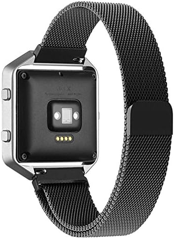 Fitbit Blaze Accessory Band, iWooplus Milanese Loop Stainless Steel Bracelet Strap with Premium HD Tempered Glass Screen Protector for Fitbit Blaze Smart Fitness Watch with Magnet Lock(Black)