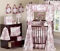 Red French Toile Round Designer Baby Girl 21 piece Crib Bedding Set