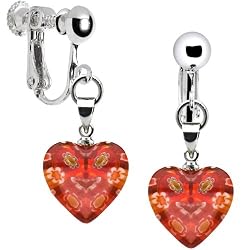 Handcrafted Red Millefiori Heart Clip Earrings