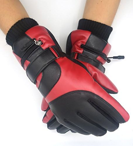 AWOEZ Li-ion Battery Heated Gloves Waterproof Windproof Electric Thermal Warming Ski Snowboard (Black &amp; Red, L)