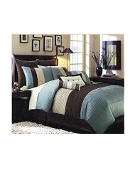 7 Pc Modern Blue Brown Beige Comforter