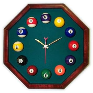 13In Octagon Billiard Clock Cherry and Dark Green Mali Felt by 