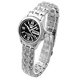 【日本製逆輸入モデル】SEIKO 5 セイコーファイブ 自動巻き手巻き式腕時計 デイデイトカレンダー搭載 ブラック文字盤 レディース ウォッチ SYME75K