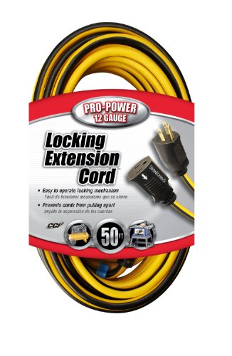Coleman Cable 02538 12/3 Push-Lock SJTW Locking Extension Cord, Yellow/Black, 50-Feet On Sale