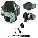 Black Adjustable Deluxe Sportband / Workout Armband with Adaptable Neck Str ....