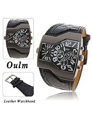 Oulm Luxury Wristwatch with Dual Quartz Movement/Leather Band - Black