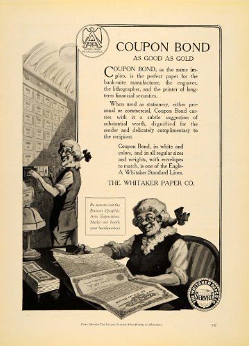 1922 Ad Whitaker Paper Co. Logo Coupon Bond Printing 