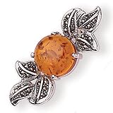 Image of Sterling Silver And Amber And Marcasite Bar Brooch