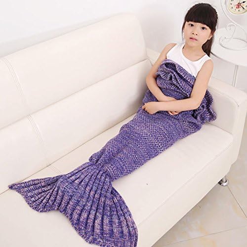 Kids Crochet Mermaid Tail Blanket, OKAYSHOP Knitting Handcraft Sleeping Bag For Girls, All Seasons Warm Sofa Living room blanket, 135cmX65cm(53"x26") (Purple)