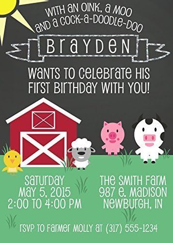 Printable Custom Chalkboard Farm Theme First Birthday Invitation - 1st Birthday Boy Invitation - Farm Animal Theme Birthday Party