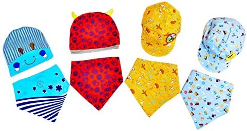 Baby bandana drool bibs with matching hat for boys. Set of 4 coming togheter. Perfect for shower gift and other parents gift.