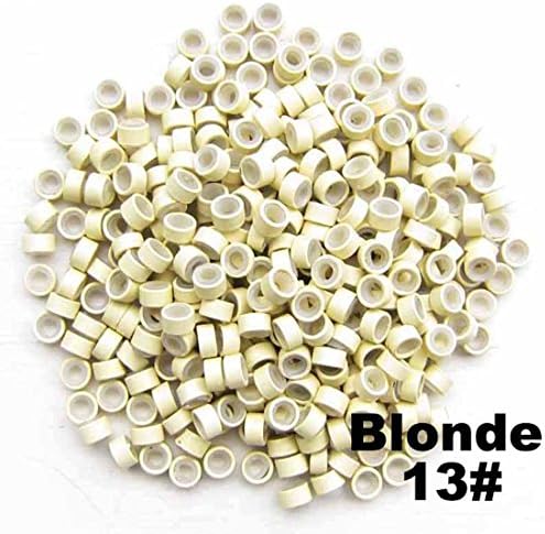 Songhui 1000 Pcs Blonde 3mm Aluminum silicon Lined Micro-ring Links Beads Linkies for I Stick Hair Extension Installation and Feathers