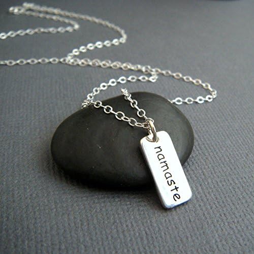 sterling silver namaste charm necklace. simple inspirational yoga quote jewelry by limegreenmodern