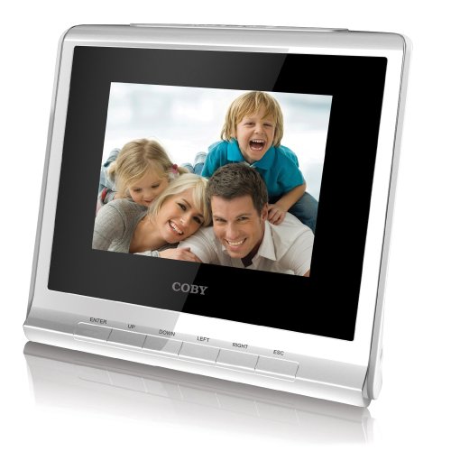 Coby DP356WHT 3.5-Inch Digital Photo Frame with Alarm Clock, White