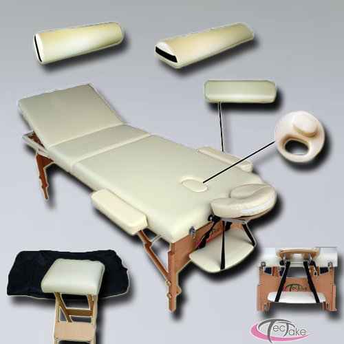 Massageliege beige + Set1 inkl. 2 Lagerungsrollen + Hocker + Tasche