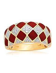 18k Gold Plated Sterling Silver Enamel Checkerboard Diamond Ring (1/6 cttw, I-J Color, I2-I3 Clarity)