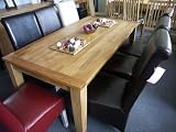 Solid Oak Dining Table with Six Ivory Leather Dining Chairs