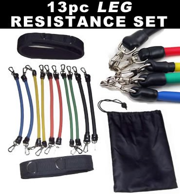 13 Piece LEG Resistance Bands Set - Home Gym Fitness Exercise Cords Tubes - YOGA, PILATES, ABS, P90X WORKOUT - Part of the TECH GEAR UK RANGE