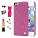 iPhone 6 PLUS/iPhone 6S PLUS Wallet Case, FLOVEME Hidden Mirror ID Credit Card Slots Holder Stand Feature Anti Scratch Shockproof Protective Flip Folio Hard Back PC Cover for Girls Women, Hot Pink