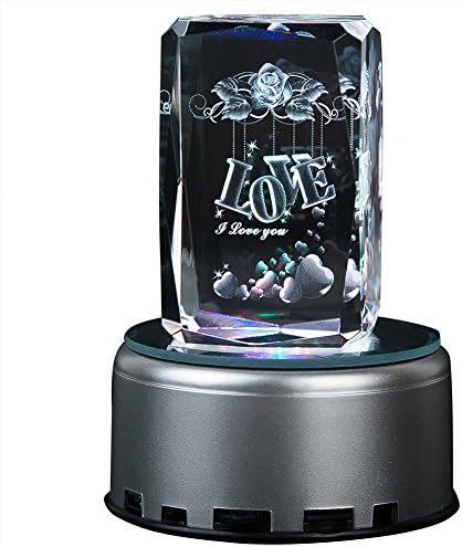 Philosophers 3d Laser Crystal Block Gift 24 Small Facets Subsurface Engraved Letters Love with Mp3 Rotary LED Plastic Music Box Multicolor