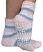 Soft and Warm Microfiber Fuzzy Pink with White and Blue Stripes Spa Slipper Socks by Red Carpet Studios