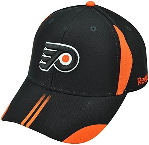 NHL Reebok Philadelphia Flyers Velcro Rbk Black Curved Bill Hat Cap 2 Stripe