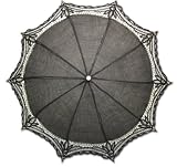 Battenburg Lace Trim Cotton Parasol in Purple, Red, Beige, Black Or White