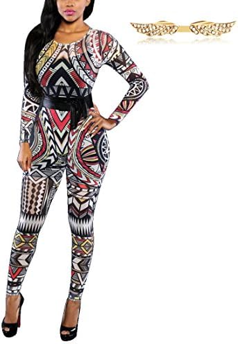 Tyyliks Women Sexy Bandage Bodycon Jumpsuit Tattoo Print Bodysuit