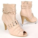 Produkt-Bild: Damen Peep Toe Schaft-Pumps, High Heels, Metallapplikationen, beige