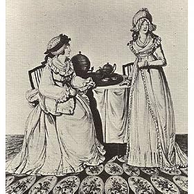 Nicolaus van Innocentius William Clemens Heideloff (The Gallery of Fashion, Two ladies at breakfast in her dressing room - 13x19