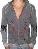 ED HARDY Christian Audigier Mens Hoodie Wool Blend Sweater Tattoo Knit Shirt Black Gray