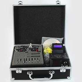New 2 Gun Tattoo Machine Kit Complete with Power Supply, Needles, Ink Grips and Case R01