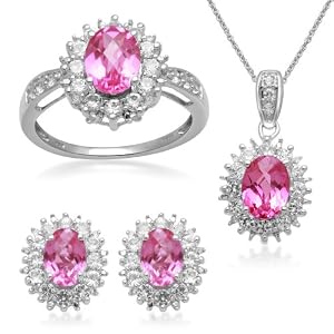Jewelili Lady Diana Look Pendant Box Set Pink And White Saphire