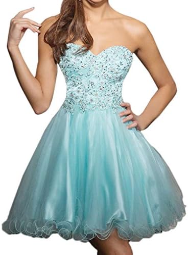 Evangeline Light blue tulle sweetheart aplique beaded crystal short prom dresses 4