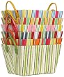 Bright Cotton Fabric Covered Striped Medium Cases with Leatherette Handles 15"x10"x9" Set of 6