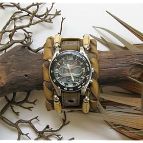 The "Cheyenne" 2 inch Wide Hairpipe Aged Brown Leather Watchband