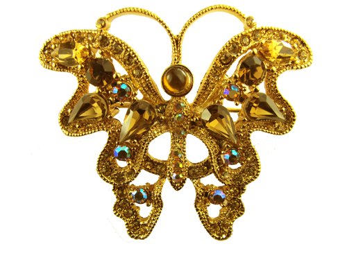 Genuine Topaz Crystal Rhinestone Butterfly Fashion Costume Jewelry Pin Brooch