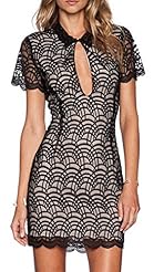 V-neck Plunging Neck Keyhole Polyester/Spandex Short Sleeves Mini Dress 