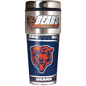 NFL Chicago Bears Metallic Travel Tumbler, Stainless Steel and Black Vinyl, 16-Ounce