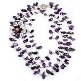 Genuine Amethyst & White Cultured Freshwater Pearl Flower Necklace