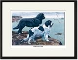 Black Framed/Matted Print 17x23, Two Newfoundlands