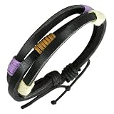 Black Leather Bracelet with Color Accents