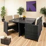 Rattan 5 piece Set Dining Table + 4 chairs cushions blk