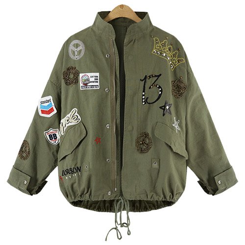 (イイネショップ) eeNeshop デコレーション ミリタリー ブルゾン レディース ファッション カジュアル フリー ポリエステル アウトウェア ロング ショート コート パーカー ダウン ファー ジャケット ゆったり 長袖 春 秋 冬