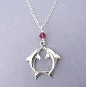 Kissing Dolphins Sterling Silver Charm Chain Necklace Ocean Theme Jewelry Swarovski Crystal Accent