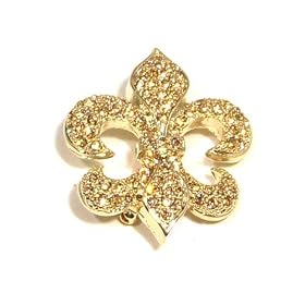 Yellow Topaz Austrian Rhinestone Fleur de lis Gold Plated Brooch Pin